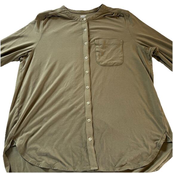 Lands' End Women 1X (16W-18W) Olive Green Long Sleeve Button Down Tunic Shirt - Picture 4 of 15